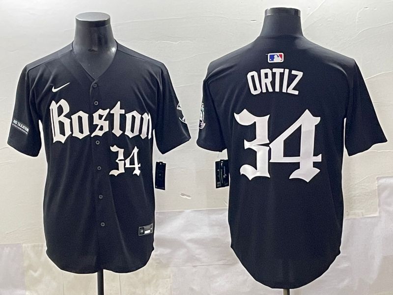 Men 2025 Boston Red Sox 34 Ortiz Black Five generations Joint Name Nike MLB Jersey style 15